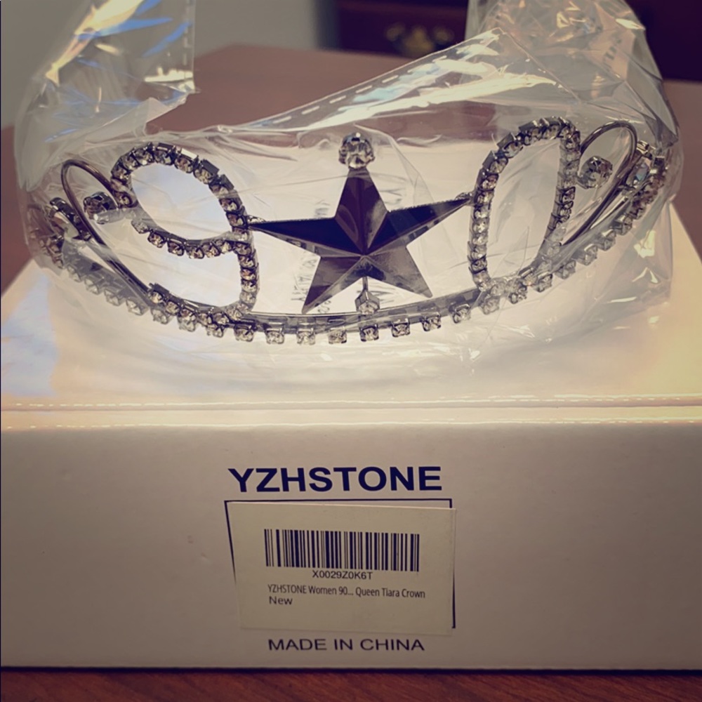 90th Bday Tiara Crystal Rhinestone Gunmetal Grey.